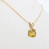 9ct Yellow Gold Teardrop / Pear Shape Claw Set Citrine Pendant on Gold Chain