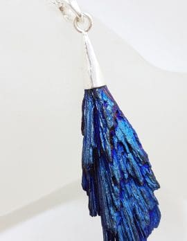 Sterling Silver Black Titanium Kyanite Pendant on Silver Chain – Vibrant Blue