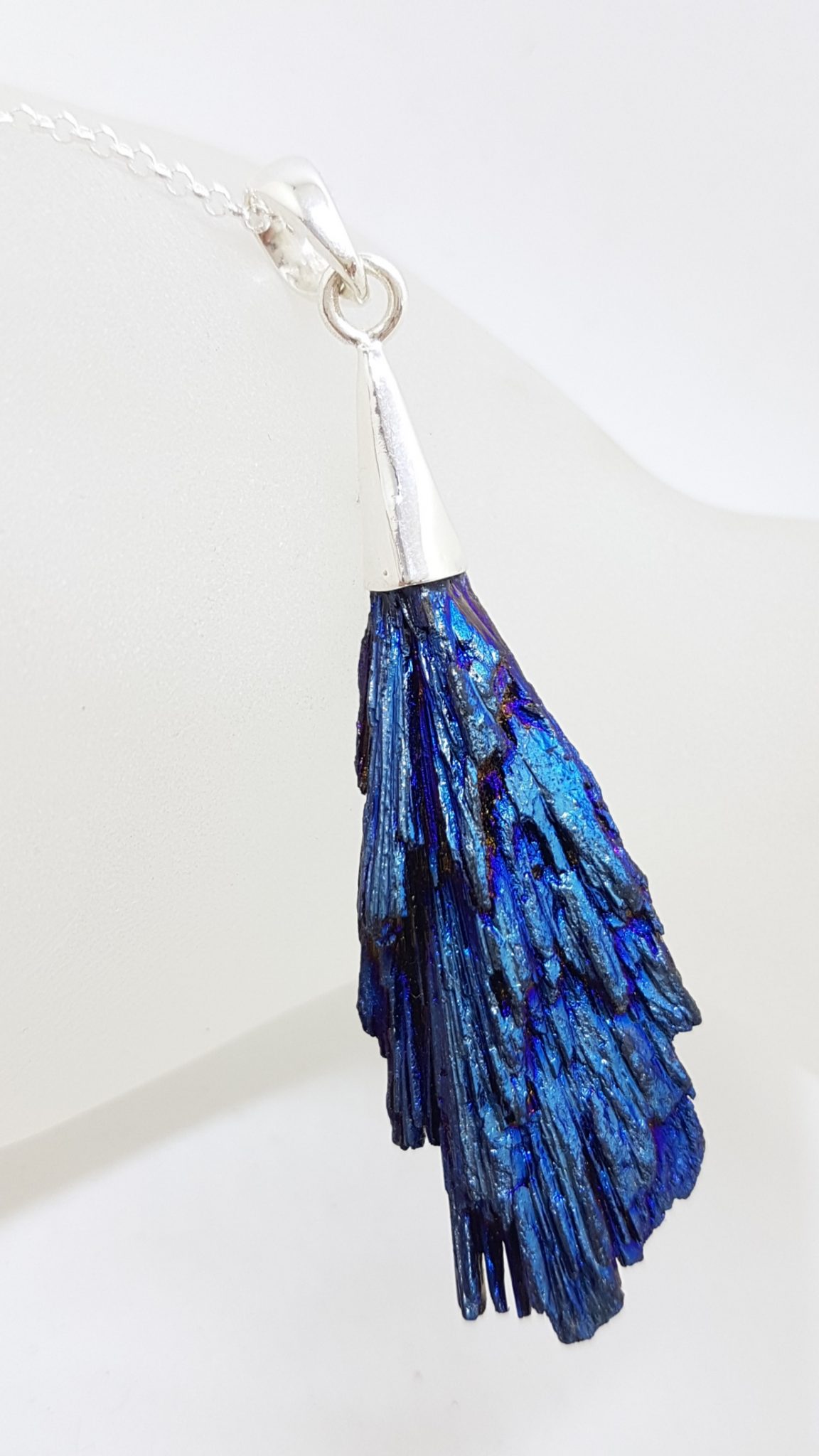 Sterling Silver Black Titanium Kyanite Pendant on Silver Chain – Vibrant Blue