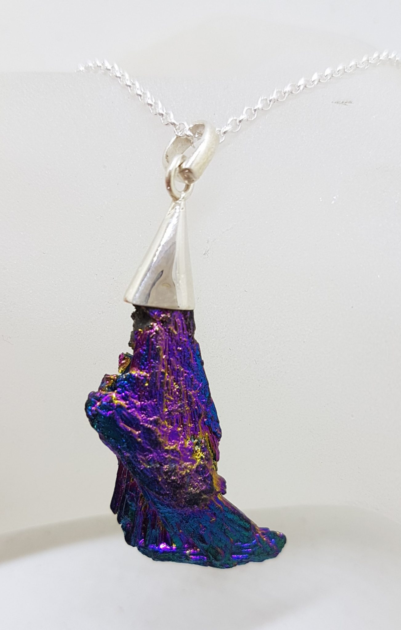 Sterling Silver Black Titanium Kyanite Pendant on Silver Chain – Vibrant Purple with Multi-Colours