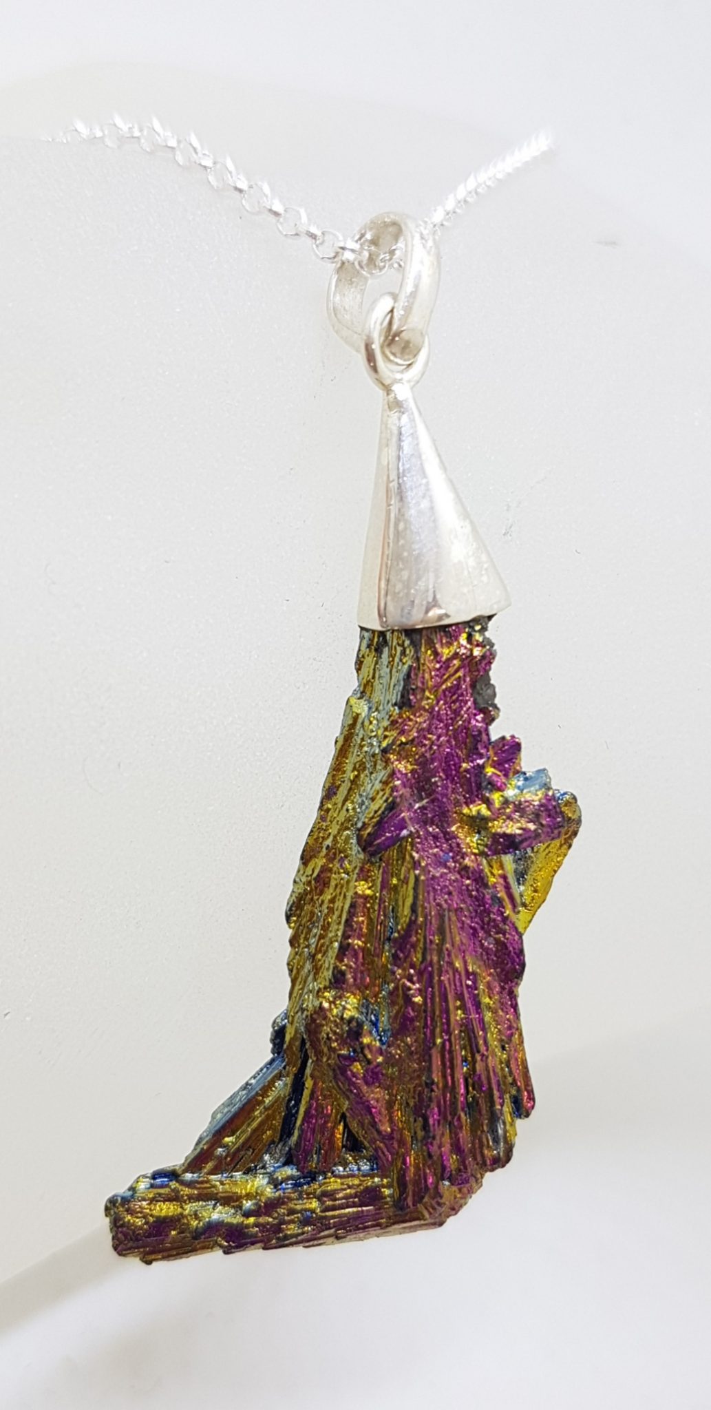 Sterling Silver Black Titanium Kyanite Pendant on Silver Chain – Vibrant Purple with Multi-Colours