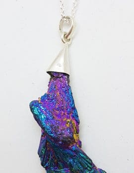 Sterling Silver Black Titanium Kyanite Pendant on Silver Chain – Vibrant Purple with Multi-Colours