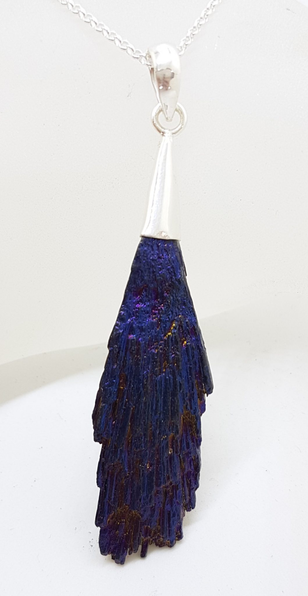 Sterling Silver Black Titanium Kyanite Pendant on Silver Chain – Purple