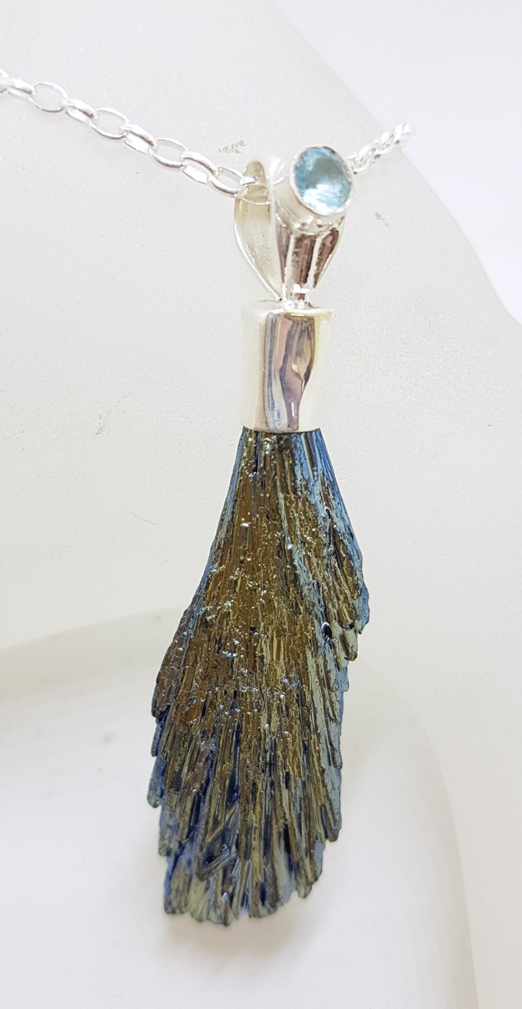 20210111_211840 Sterling Silver Black Titanium Kyanite Pendant on Silver Chain – Yellow & Blue with Topaz