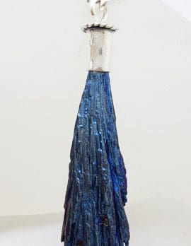 Sterling Silver Black Titanium Kyanite Pendant on Silver Chain – Long Blue