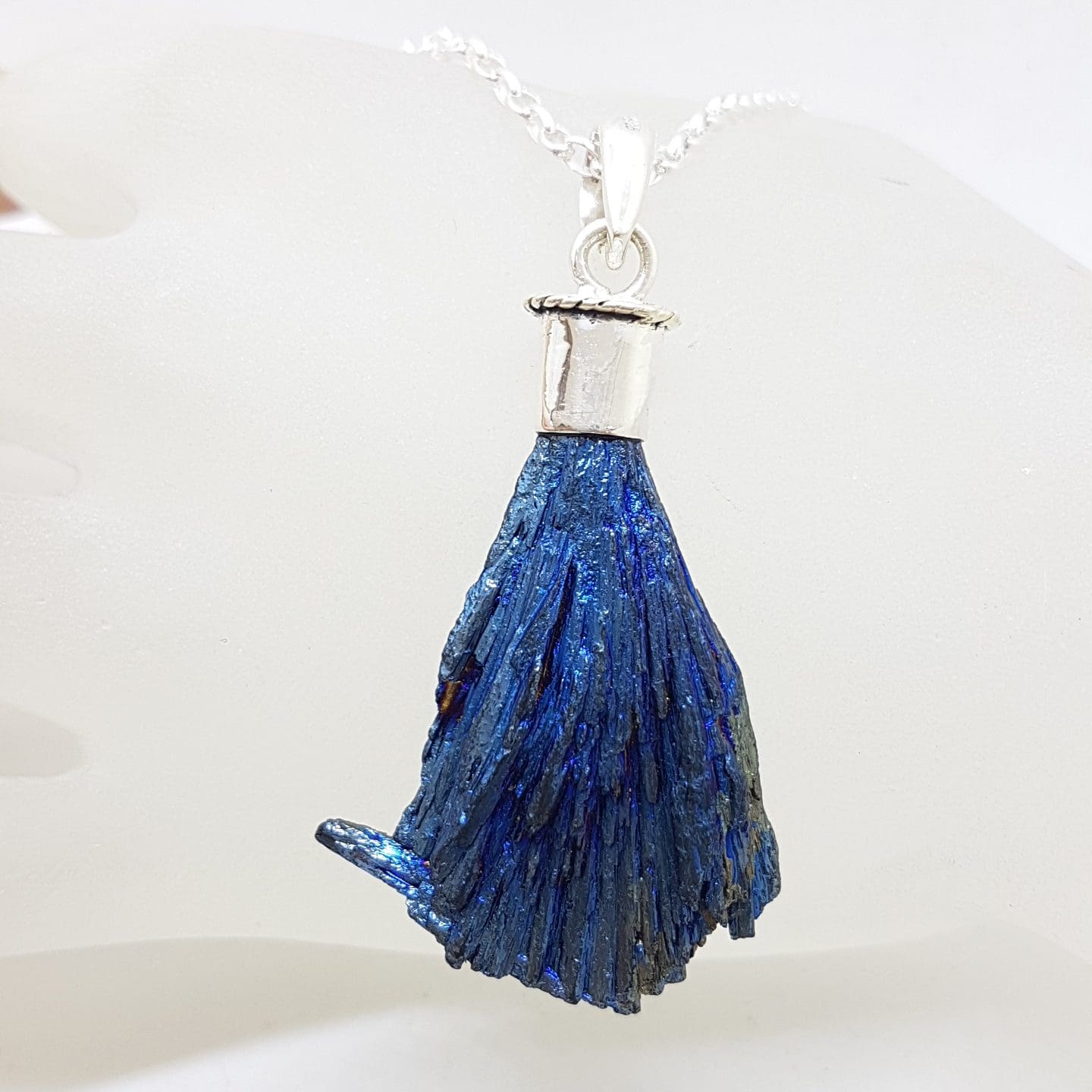 Sterling Silver Black Titanium Kyanite Pendant on Silver Chain – Vibrant Blue