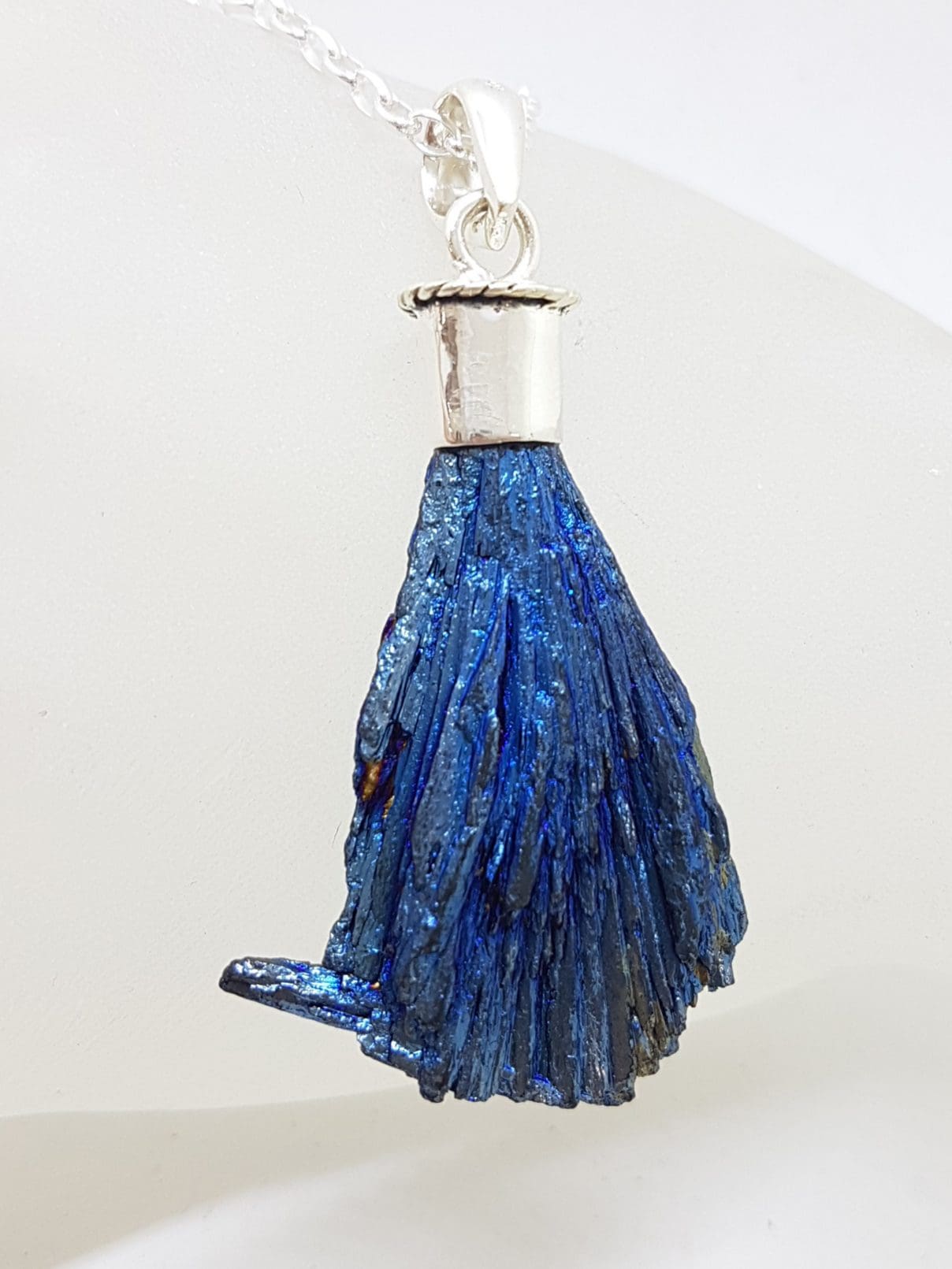 20210111_212423 Sterling Silver Black Titanium Kyanite Pendant on Silver Chain – Vibrant Blue