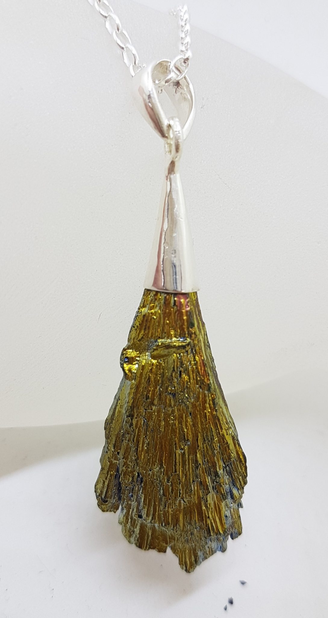 20210111_212500 Sterling Silver Black Titanium Kyanite Pendant on Silver Chain – Blue/Yellow