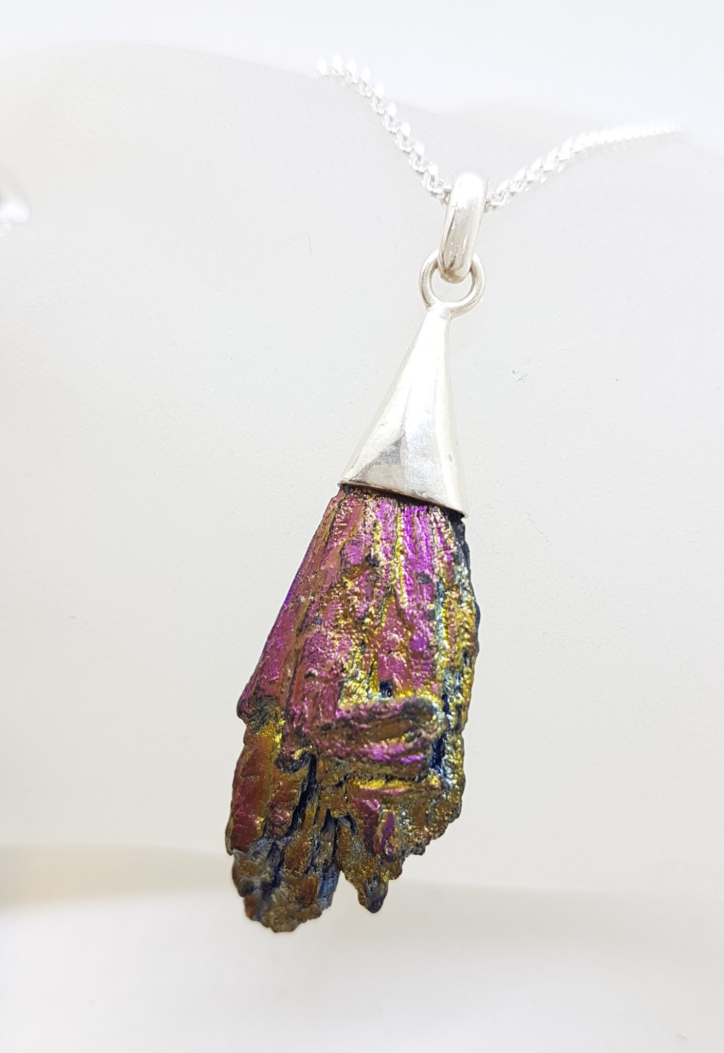 20210111_212726 Sterling Silver Black Titanium Kyanite Pendant on Silver Chain - Purple & Golden Yellow