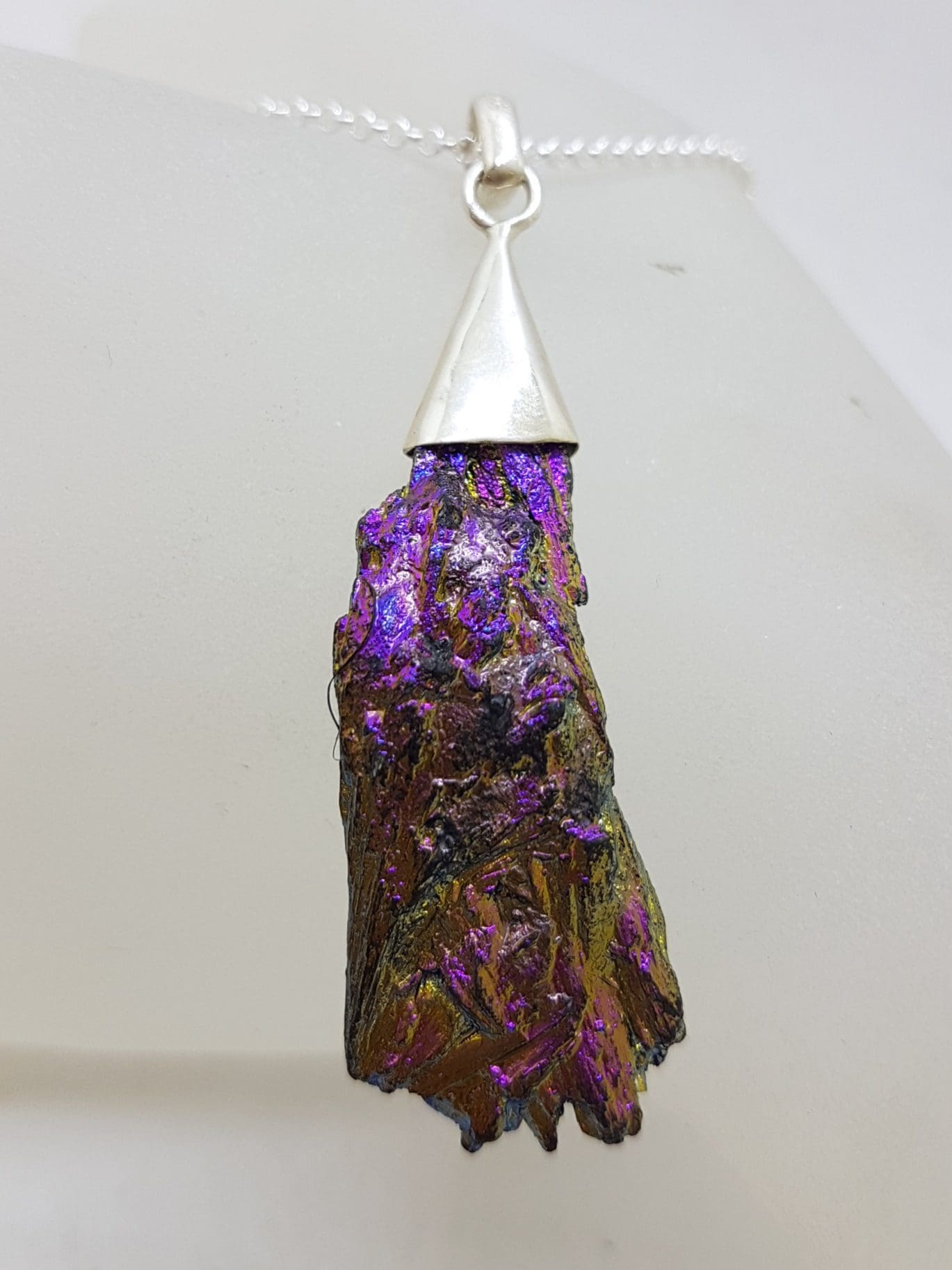 Sterling Silver Black Titanium Kyanite Pendant on Silver Chain - Purple