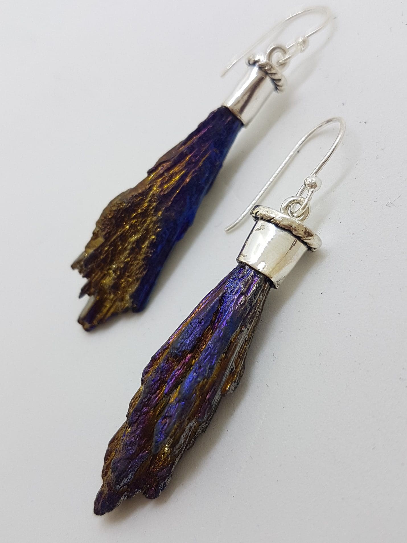 Sterling Silver Black Titanium Kyanite Long Drop Earrings - Purple