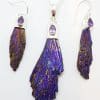 Sterling Silver Black Titanium Kyanite Long Drop Earrings with Amethyst - Purple