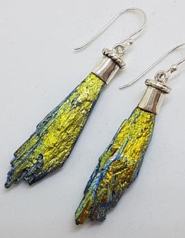 Sterling Silver Black Titanium Kyanite Long Drop Earrings – Yellow and Blue