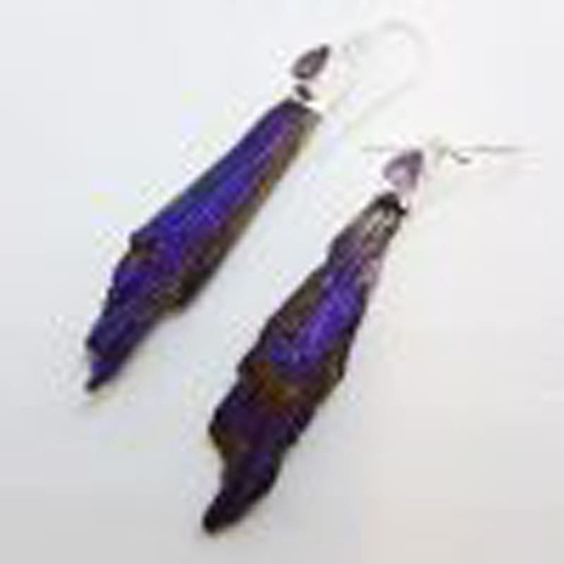 Sterling Silver Black Titanium Kyanite Long Drop Earrings - Purple with Amethyst