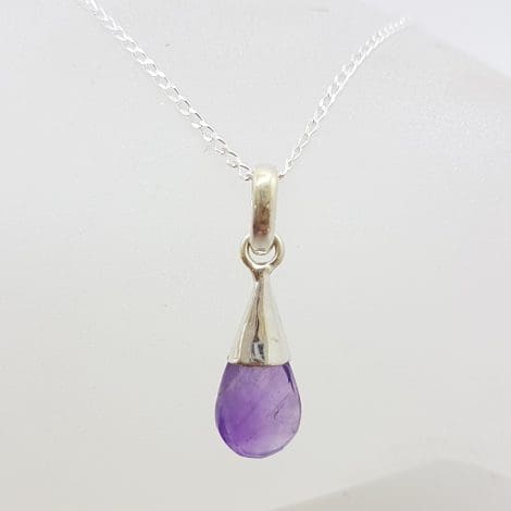 Sterling Silver Amethyst Ball in Cone Drop Pendant on Silver Chain