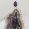 Sterling Silver Very Large Natural Shape Amethyst Slice with Cabochon Amethyst Pendant on Silver Chain