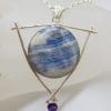 Sterling Silver Large Round Blue with Amethyst Pendant on Silver Chain