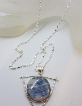 Sterling Silver Large Round Blue with Amethyst Pendant on Silver Chain