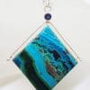 Sterling Silver Large Square Chrysocolla with Iolite Pendant on Silver Chain