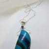 Sterling Silver Very Large Unusual Shape Chrysocolla with Iolite Pendant on Silver Chain