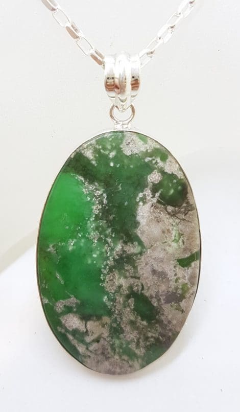 Sterling Silver Large Oval Variscite Pendant on Silver Chain