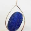 Sterling Silver Large Oval Blue Kyanite Open Design Pendant on Silver Chain