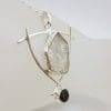 Sterling Silver Large Herkimer Diamond with Smokey Quartz Pendant on Silver Chain