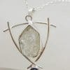Sterling Silver Large Herkimer Diamond with Smokey Quartz Pendant on Silver Chain