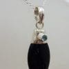 Sterling Silver Onyx with Topaz Pendant on Silver Chain