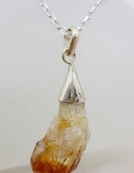 Sterling Silver Natural Shape Citrine Chunk Pendant on Silver Chain