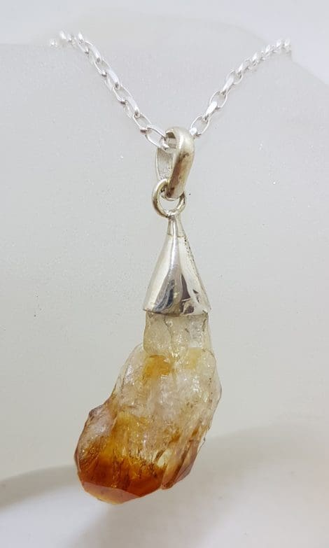 Sterling Silver Natural Shape Citrine Chunk Pendant on Silver Chain