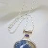 Sterling Silver Large Teardrop / Pear Shape Blue with Amethyst Pendant on Silver Chain