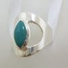 Sterling Silver Marquis Shape Natural Turquoise in Wide Open Ring