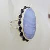 Sterling Silver Large Oval Blue Lace Agate with Ornate Rim Ring - Faceted