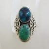 Sterling Silver Long Ornate Design Natural Turquoise Ring