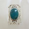 Sterling Silver Long Ornate Filigree Design Natural Turquoise Ring