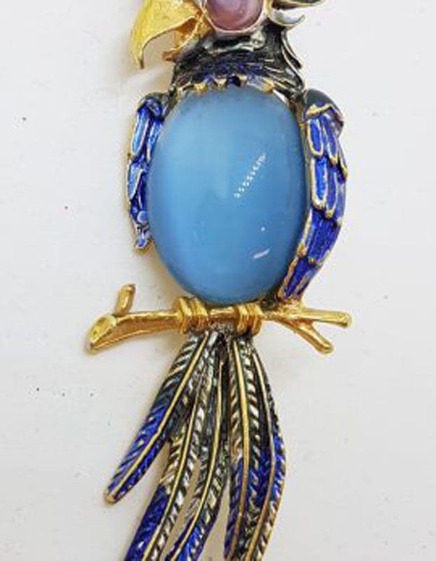 Plated Large Blue and Purple Parrot Bird Brooch – Vintage Costume Jewellery