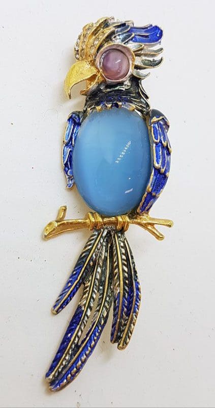 Plated Large Blue and Purple Parrot Bird Brooch – Vintage Costume Jewellery