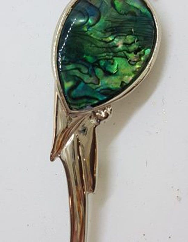 Plated Large Paua Shell Parrot Bird Brooch – Vintage Costume Jewellery