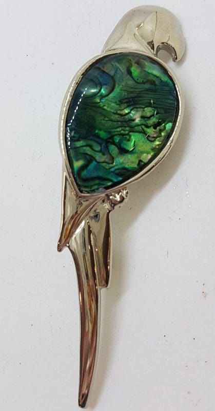 Plated Large Paua Shell Parrot Bird Brooch – Vintage Costume Jewellery