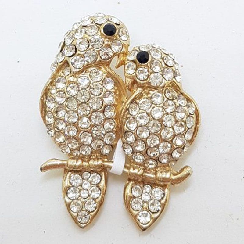 Plated Rhinestones Love Birds Brooch – Vintage Costume Jewellery