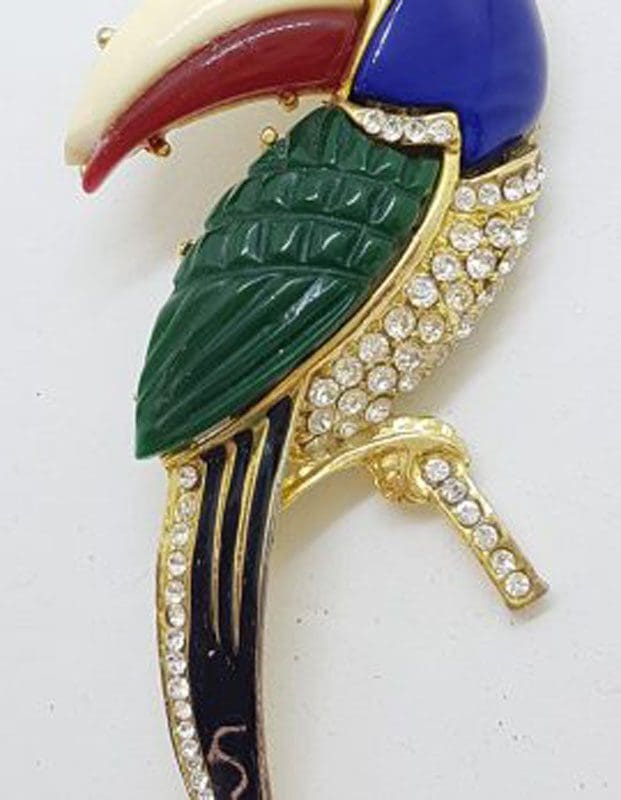 Plated Rhinestones with Multi-Colour Toucan / Bird Brooch – Vintage Costume Jewellery