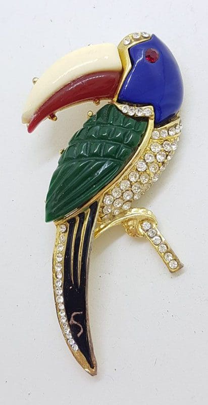 Plated Rhinestones with Multi-Colour Toucan / Bird Brooch – Vintage Costume Jewellery