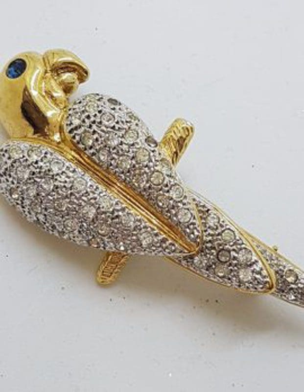 Plated Rhinestones Parrot / Bird Brooch – Vintage Costume Jewellery