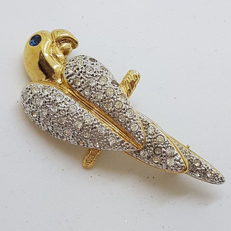Plated Rhinestones Parrot / Bird Brooch – Vintage Costume Jewellery
