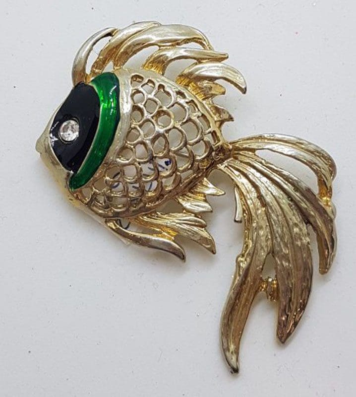 Plated Rhinestone Fish Brooch – Vintage Costume Jewellery