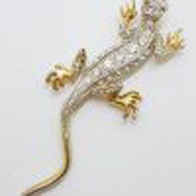 Large Plated Rhinestones Salamander / Lizard Brooch – Vintage Costume Jewellery