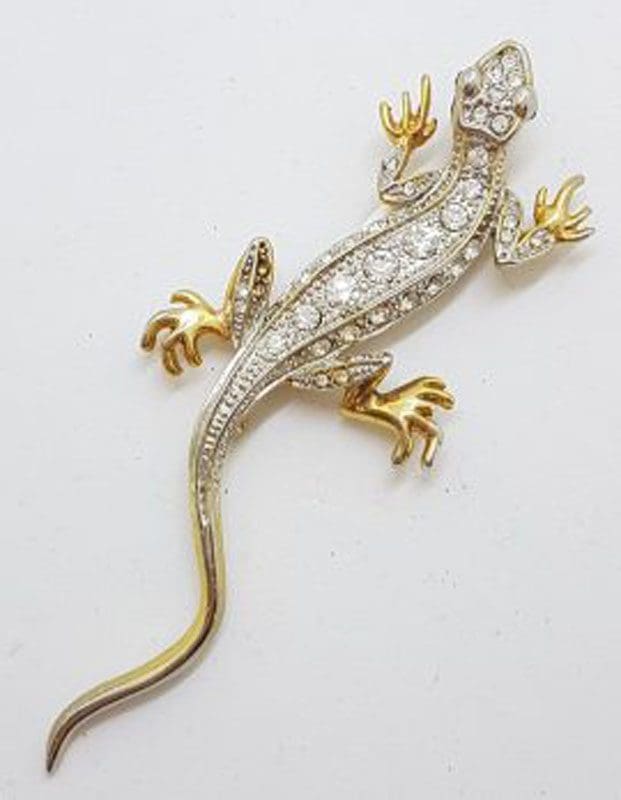 Large Plated Rhinestones Salamander / Lizard Brooch – Vintage Costume Jewellery