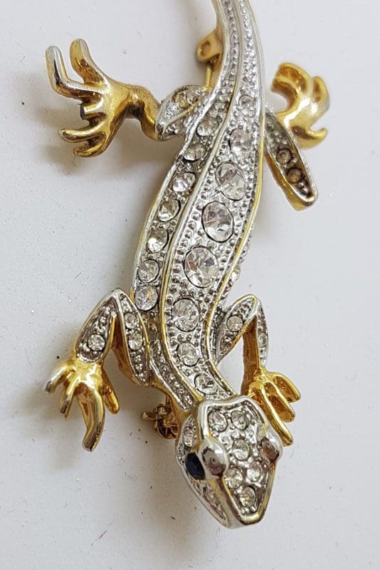 Large Plated Rhinestones Salamander / Lizard Brooch – Vintage Costume Jewellery