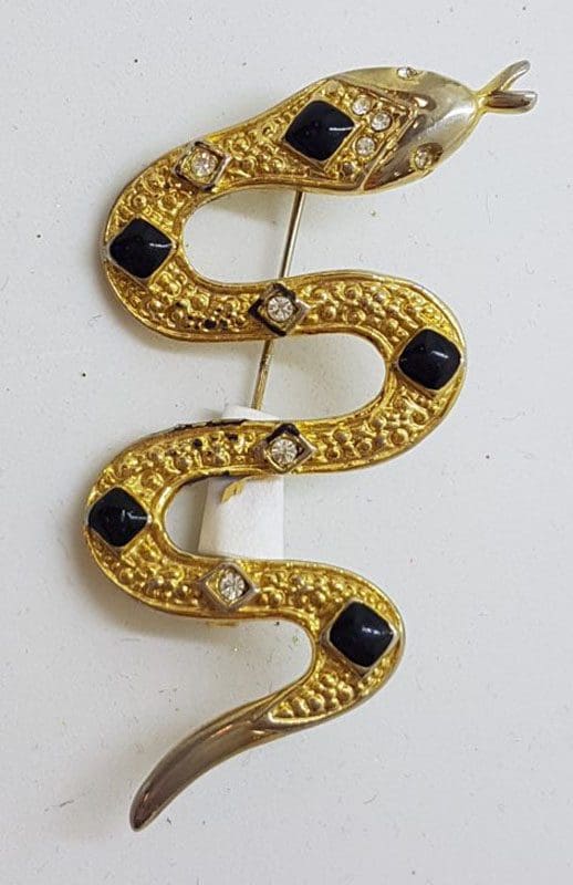 Large Plated Snake Brooch - Vintage Costume Jewellery